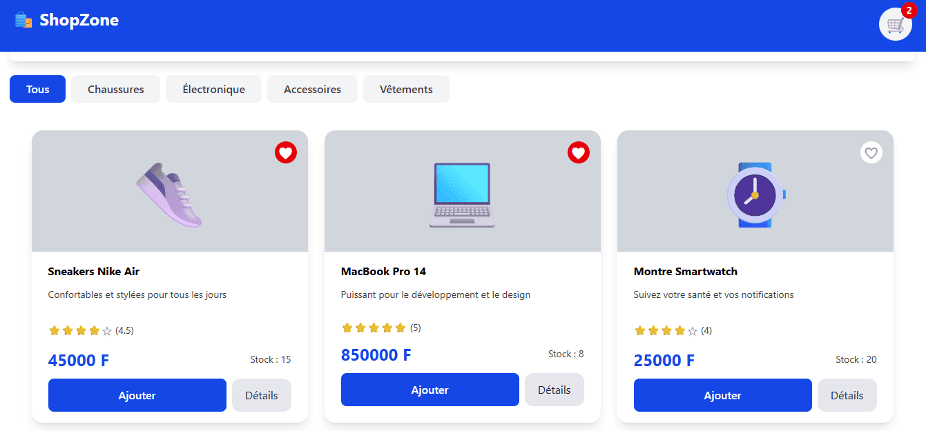 ShopZone – Site e-commerce avec panier d'achat